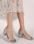 DADAWEN Silver Glitter Open Toe Chunky Heels