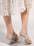 DADAWEN Silver Glitter Open Toe Chunky Heels
