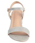 DADAWEN Silver Glitter Open Toe Chunky Heels