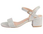 DADAWEN Silver Glitter Open Toe Chunky Heels