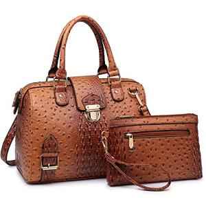 Dasein Ostrich Brown Vegan Leather Barrel Bag