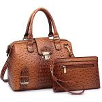 Dasein Ostrich Brown Vegan Leather Barrel Bag