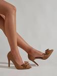 Brown Bow Heels Stiletto Dress Pumps for Women
