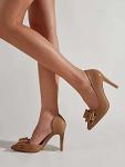Brown Bow Heels Stiletto Dress Pumps for Women