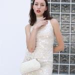 UBORSE Pearl Bead Evening Clutch Bag in Ivory