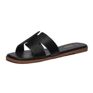 Stylish Black Peep Toe Flat Sandals for Women