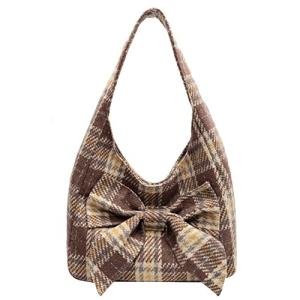 Chic Plaid Hobo Bags with Bowknot Detail