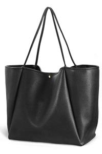 Oversized Black PU Leather Weekender Tote Bag