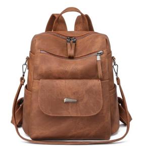 Stylish Brown PU Leather Backpack Purse for Women