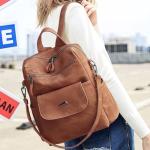 Stylish Brown PU Leather Backpack Purse for Women