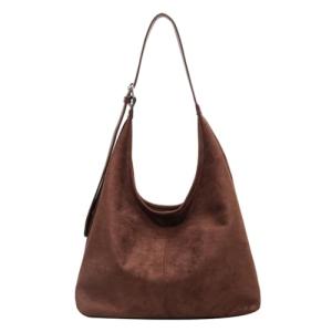 Lushandy Brown Suede Slouchy Hobo Tote Bag