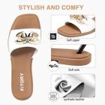FITORY Women's White Summer Leather Flat Slides