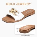 FITORY Women's White Summer Leather Flat Slides