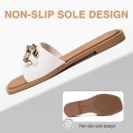 FITORY Women's White Summer Leather Flat Slides