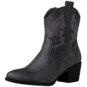 Grey Cowgirl Boots for Women - Chunky Low Heel