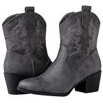Grey Cowgirl Boots for Women - Chunky Low Heel