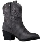 Grey Cowgirl Boots for Women - Chunky Low Heel
