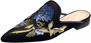 Chic Black Floral Embroidered Slip-On Mules