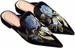 Chic Black Floral Embroidered Slip-On Mules