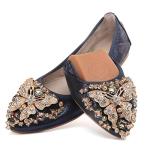 VYKF Women’s Foldable Rhinestone Ballet Flats, Dark Blue