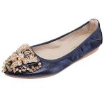 VYKF Women’s Foldable Rhinestone Ballet Flats, Dark Blue
