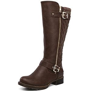 Globalwin Women's Brown Quilted Knee-High Fashion Boots
