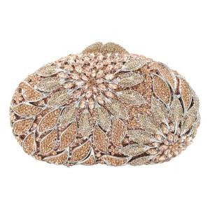Champagne Rhinestone Flower Clutch Purse for Parties