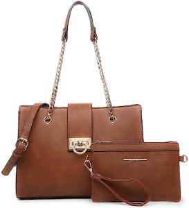 Dasein Brown Fashion Tote Handbag with Clutch