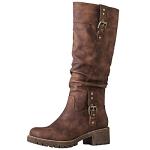 Brown Knee High Riding Boots with Chunky Heel
