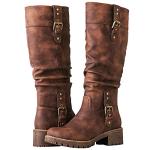 Brown Knee High Riding Boots with Chunky Heel