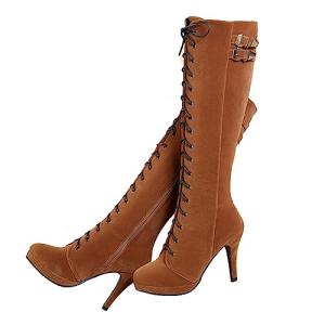 Stylish Brown Suede Lace Up Knee High Boots