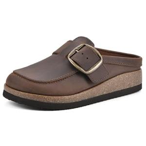 White Mountain Brown Leather Bueno Mules for Women