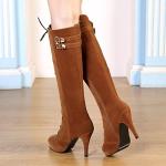Stylish Brown Suede Lace Up Knee High Boots