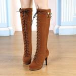 Stylish Brown Suede Lace Up Knee High Boots