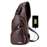 Stylish Leather Sling Crossbody Bag with USB Port