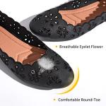 Black PU Leather Women's Ballet Flats with Breathable Eyelets