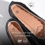 Black PU Leather Women's Ballet Flats with Breathable Eyelets