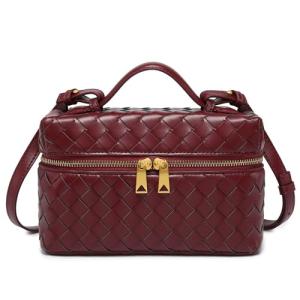Rejolly Woven Leather Top-Handle Handbag in Burgundy