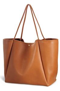 Oversized Orange-Brown PU Leather Tote Bag