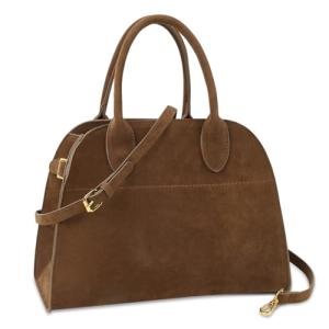 Brown Suede Tote Bag with Leather Handles