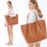 Oversized Orange-Brown PU Leather Tote Bag
