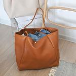 Oversized Orange-Brown PU Leather Tote Bag