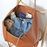 Oversized Orange-Brown PU Leather Tote Bag
