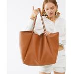 Oversized Orange-Brown PU Leather Tote Bag