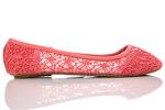 Coral Crochet Lace Ballet Flats for Women