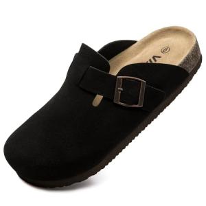 Vayfio Women's Black Suede Comfort Clogs Mules