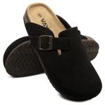 Vayfio Women's Black Suede Comfort Clogs Mules