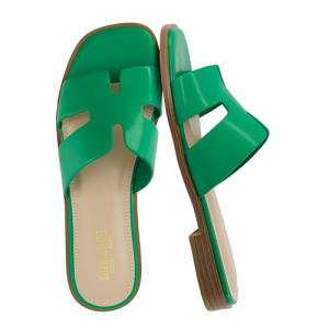 CUSHIONAIRE Women’s Green Cutout Slide Sandals