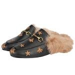 Arqa Women's Leather Fur Mule Flats with Buckle