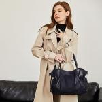 HESHE Navy Blue Genuine Leather Handbag Collection